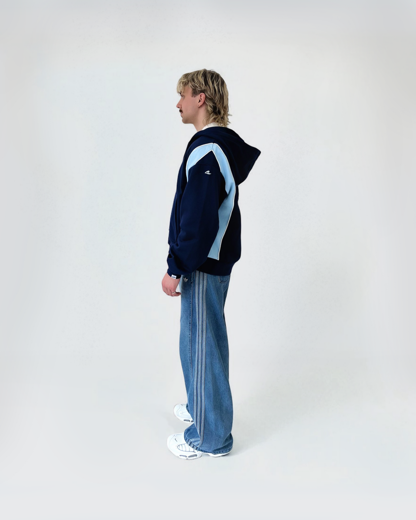 Luxury Panel Zip Hoodie - Dark Navy / Sky Blue