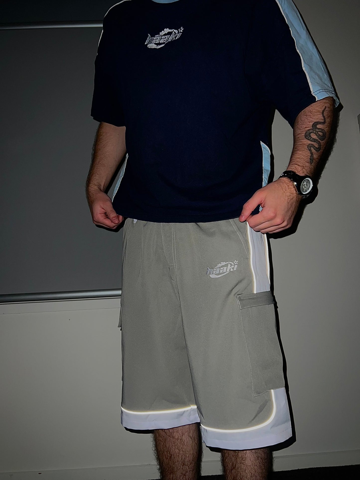 Nylon Cargo Shorts Reflective Piping